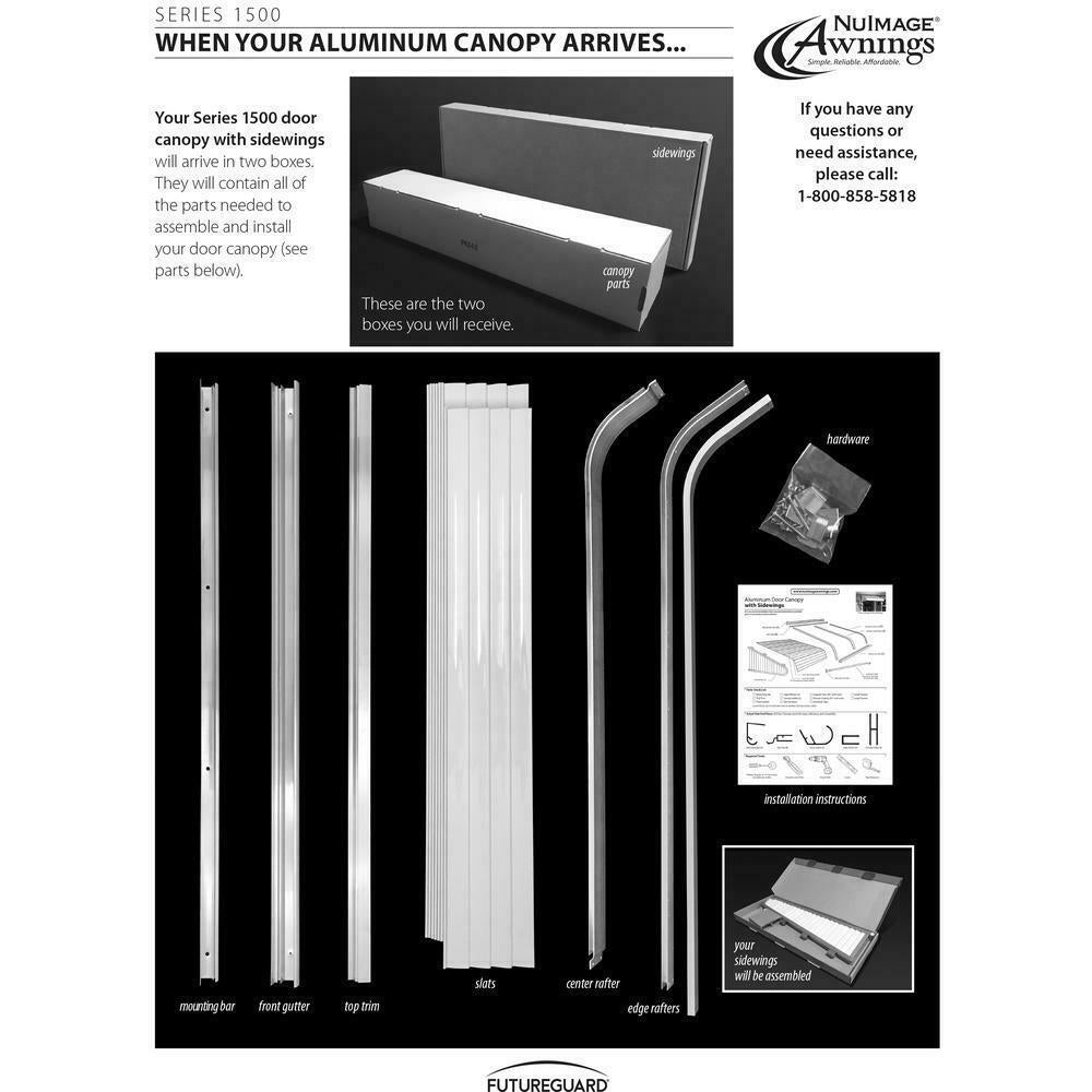 5 ft. Aluminum Awning Door Canopy Black Powder Coated Built In Front Gutter