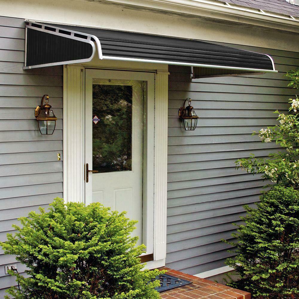 5 ft. Aluminum Awning Door Canopy Black Powder Coated Built In Front Gutter
