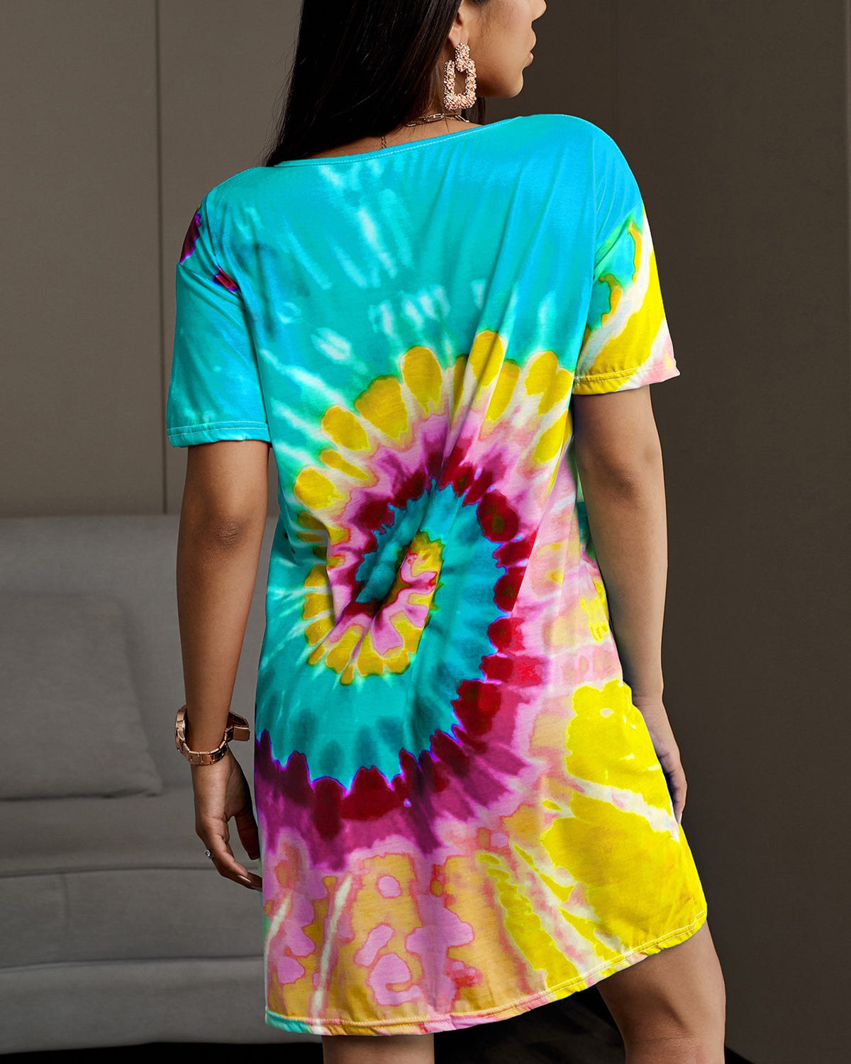 Colorful Tie Dye Print Casual Women Dress