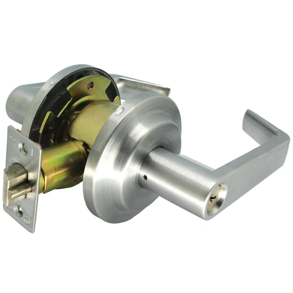 Heavy-Duty Satin Chrome Grade 2 Entry Door Lever Lock Set with 2 Keys