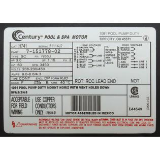 Motor, Century, 3.0hp, 208v-230v/460v, 3ph, 56Jfr, C-Face Thd
