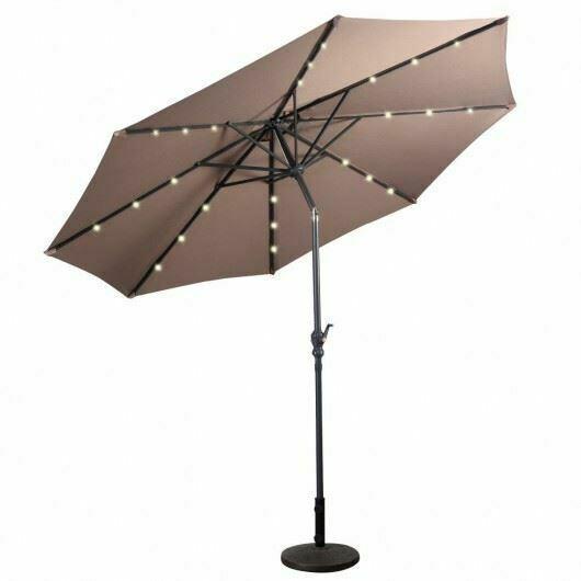 Durable 10' Patio Solar Umbrella LED Patio Market Steel Tilt W/ Crank OutdoorTan