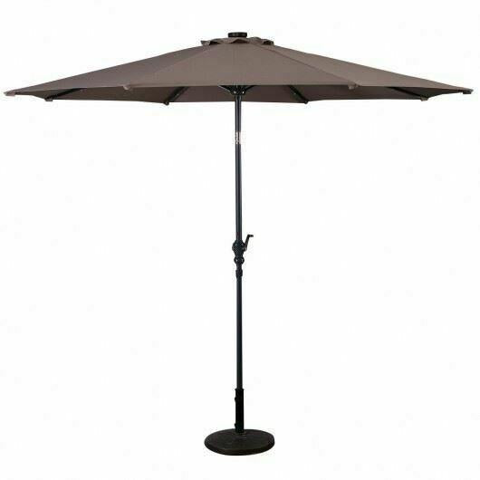 Durable 10' Patio Solar Umbrella LED Patio Market Steel Tilt W/ Crank OutdoorTan