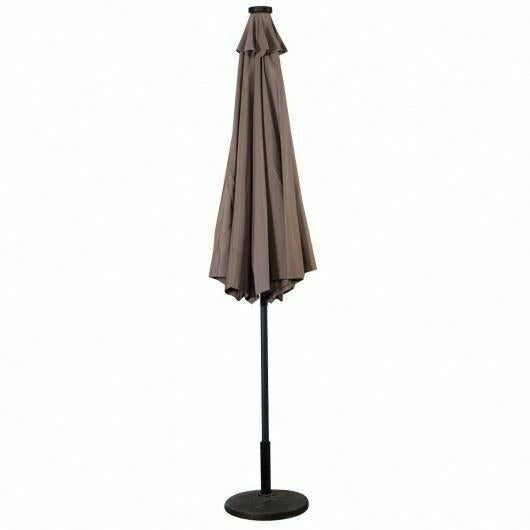 Durable 10' Patio Solar Umbrella LED Patio Market Steel Tilt W/ Crank OutdoorTan
