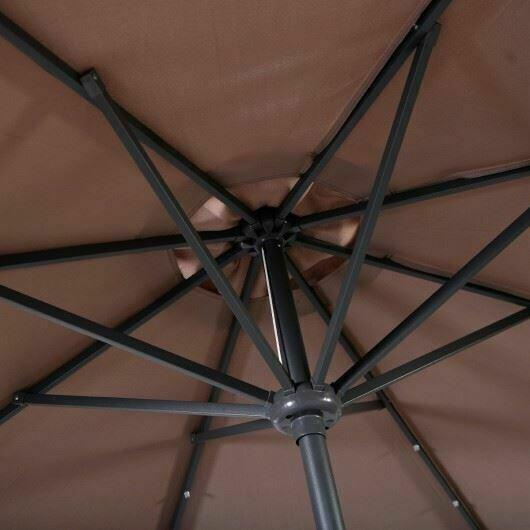 Durable 10' Patio Solar Umbrella LED Patio Market Steel Tilt W/ Crank OutdoorTan
