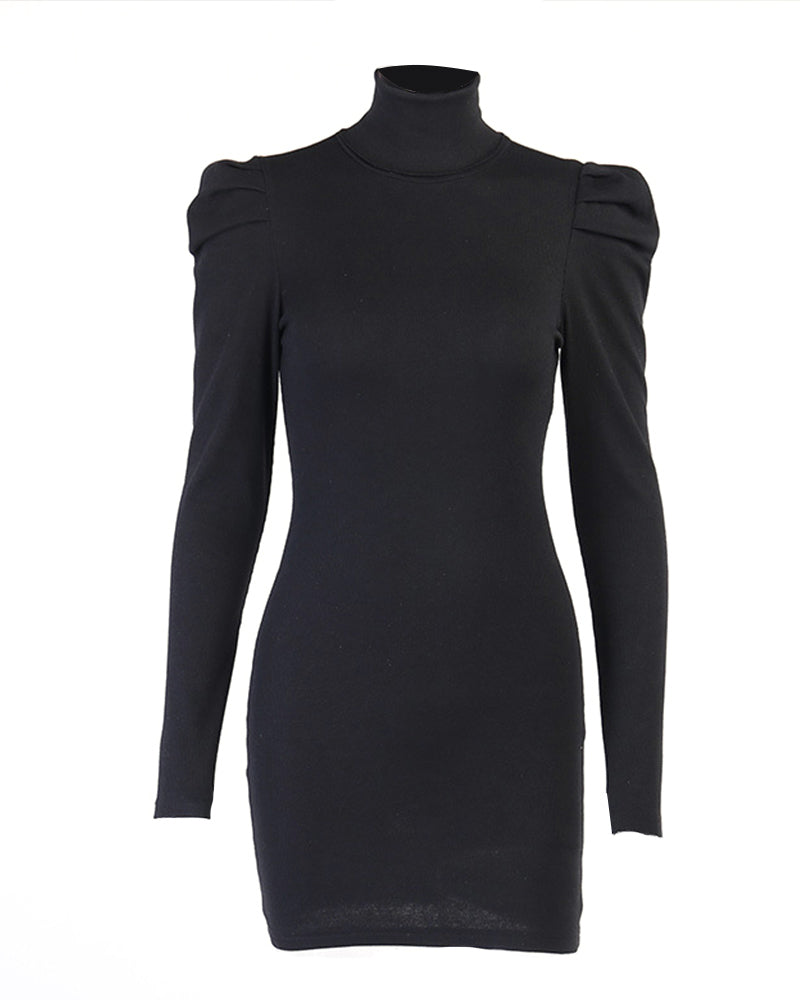 Plain Puff Sleeve Bodycon Women Dress