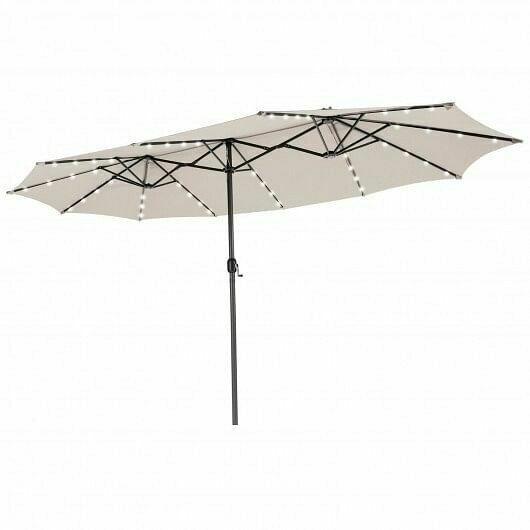 15 Feet Twin Patio Umbrella with 48 Solar LED Lights-Beige - Color: Beige
