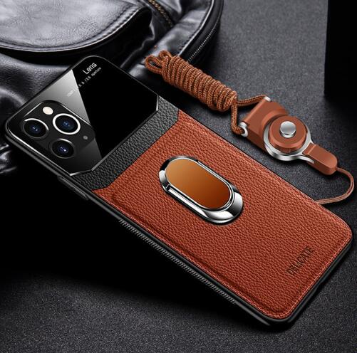 Leather+hard PC With Stand Ring Case For iPhone