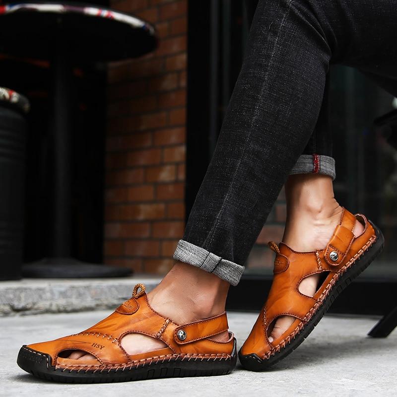 Fashion Men Half Drag Leather Beach Dual-use Sandals