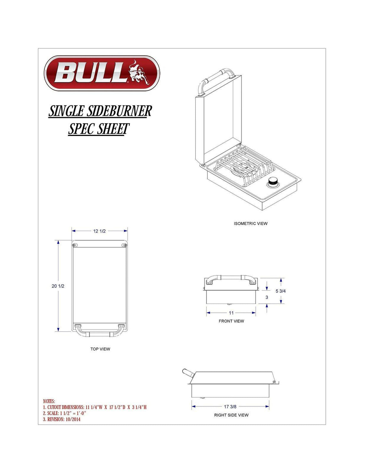 Bull Outdoor Products 60008 Stainless Steel Single Side Burner, Liquid Propan...