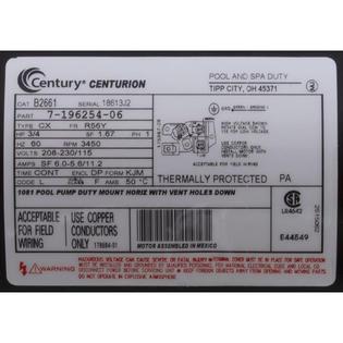 Motor, Century, 0.75hp, 115v/230v, 1-Spd, 56Yfr, SQFL, EE