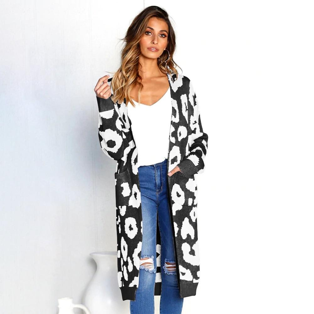 2021 Leopard Print Women Loose Cardigan Sweater