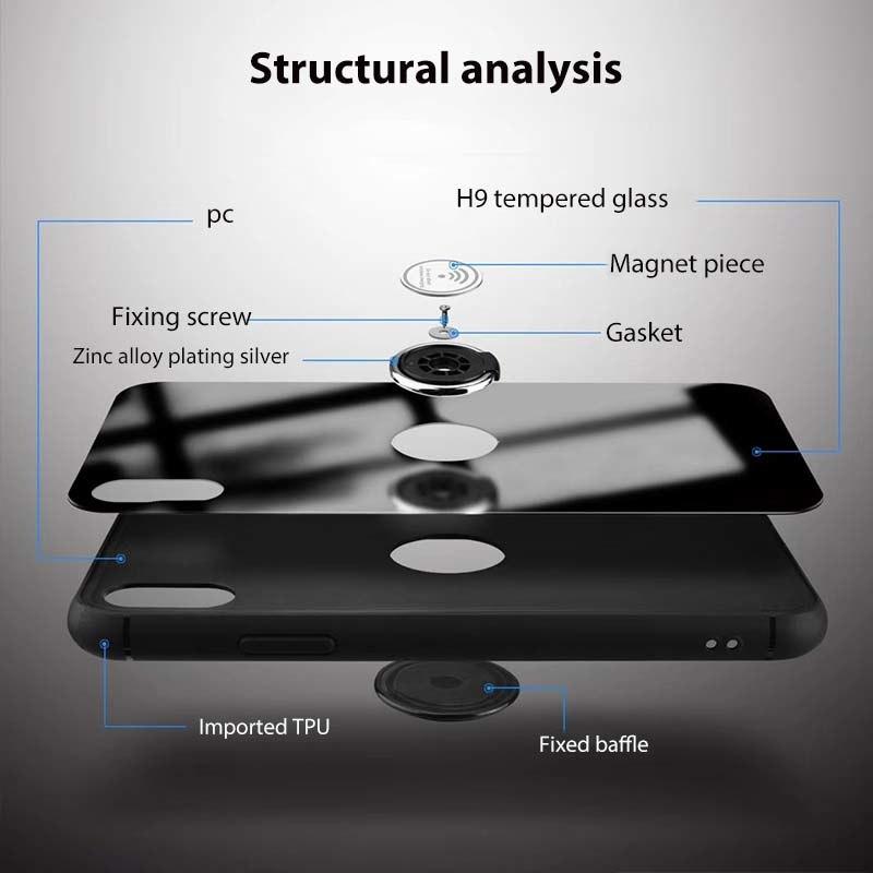 Luxury Tempered Glass Magnetic Ring Holder Case for iPhone