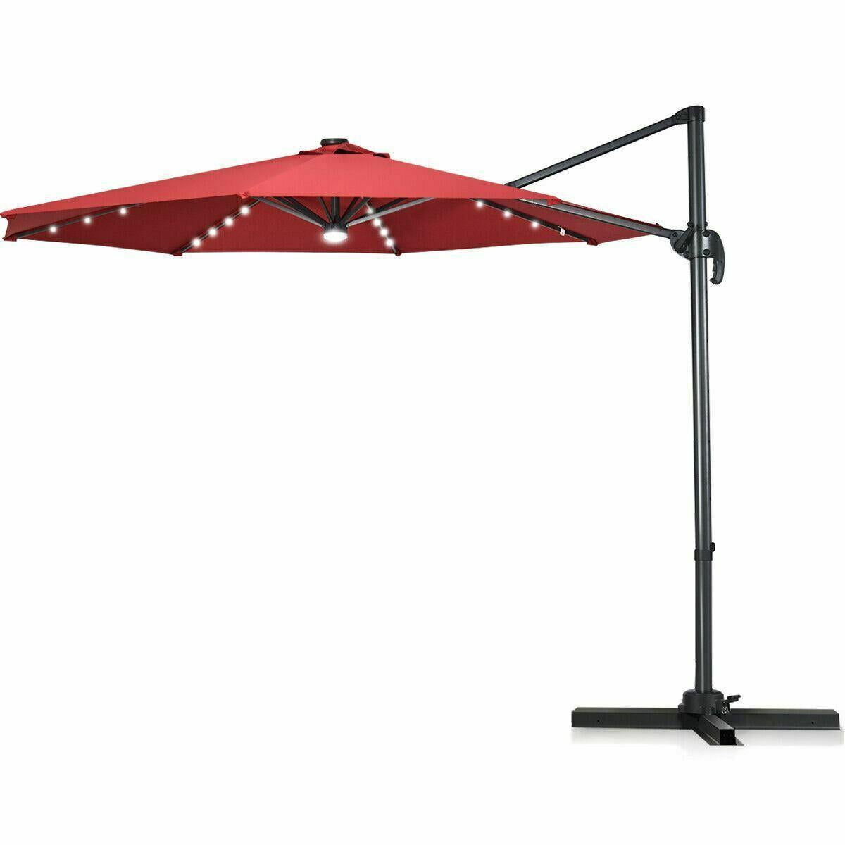 Durable 10 Ft Patio Offset Cantilever Umbrella w/Solar Lights-Wine
