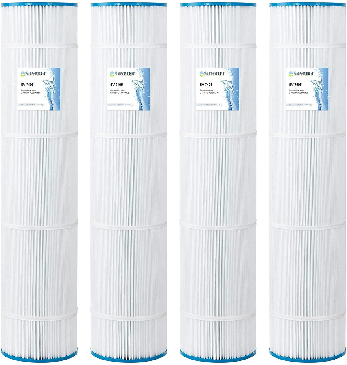Savener SV-7495 Swimming Pool Replacement Filter Cartridge Replaces for Unicel-7495 125Sq.ft FC-1296 PA126 Hayward CX1260RE 4 Pack