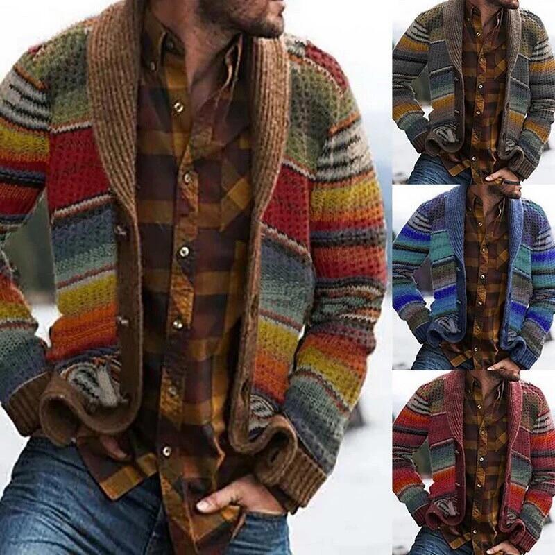 Patchwork Knitted Jacket Sweater Stitching Cardigan