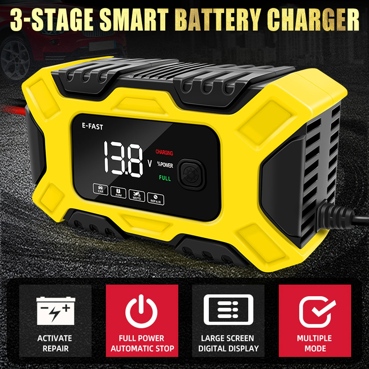 6A 12V Digital Car Battery Charger Fully Automatic Repair CharFor Car Motorcycle SUV Stea Battery Charger 12v Fully Automatic