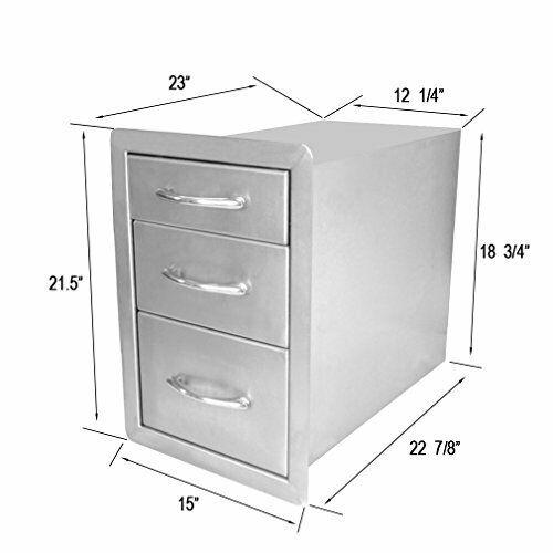 Stanbroil Outdoor Kitchen Stainless Steel Triple Access Drawer, 15”w x 21.5”h x