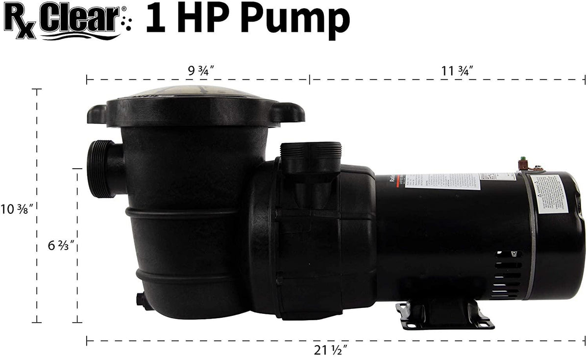 Rx Clear Extreme Force High Performance Pool Pump for Above Ground Swimming Pools | Single Speed | 1 HP Pump | 115V 12 Amps | Economically Smart Choice | 6-Foot Cord Included