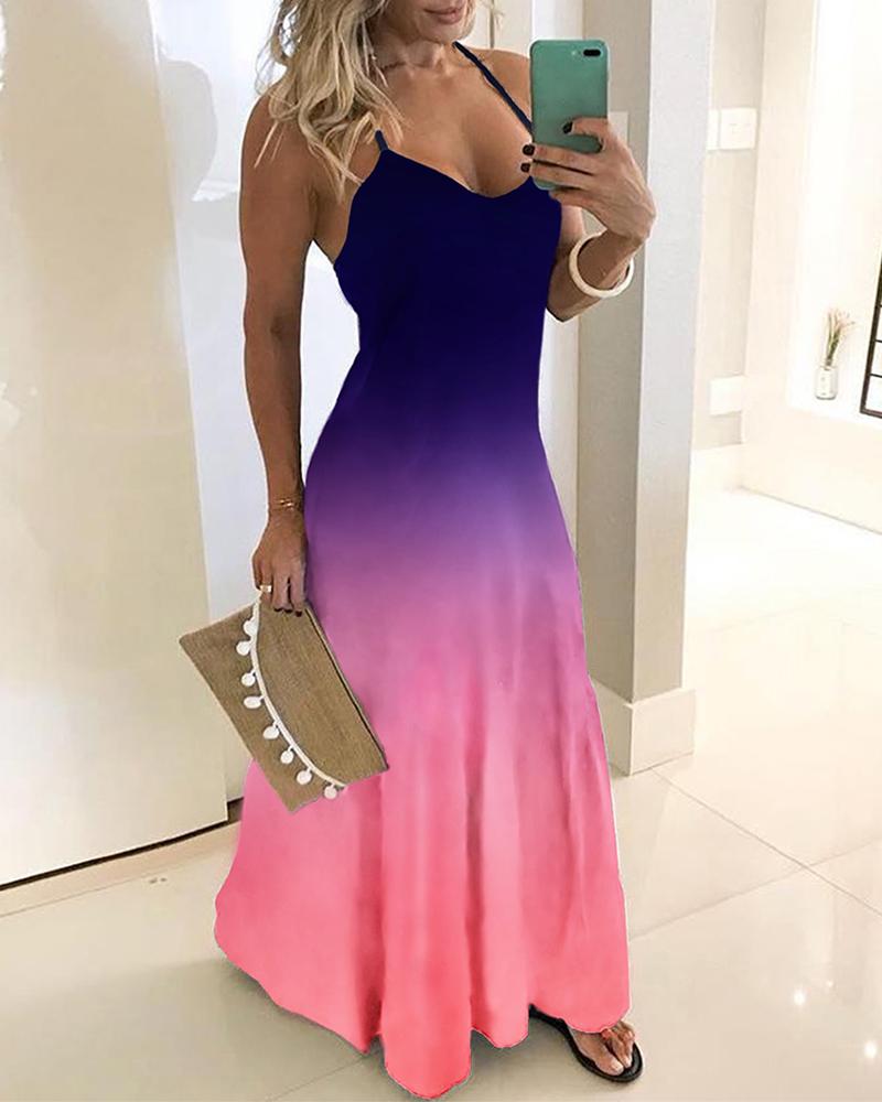 Gradient Color Tie Dye Print Maxi Dress