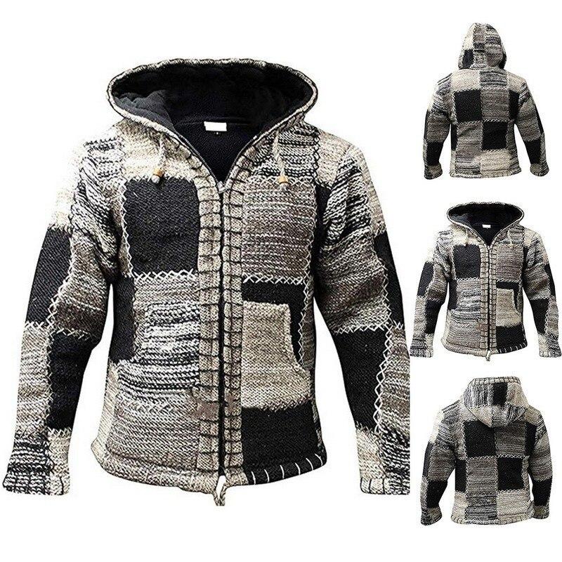Autumn Winter Men's Hooded Coat Pocket Cardigan Sweater