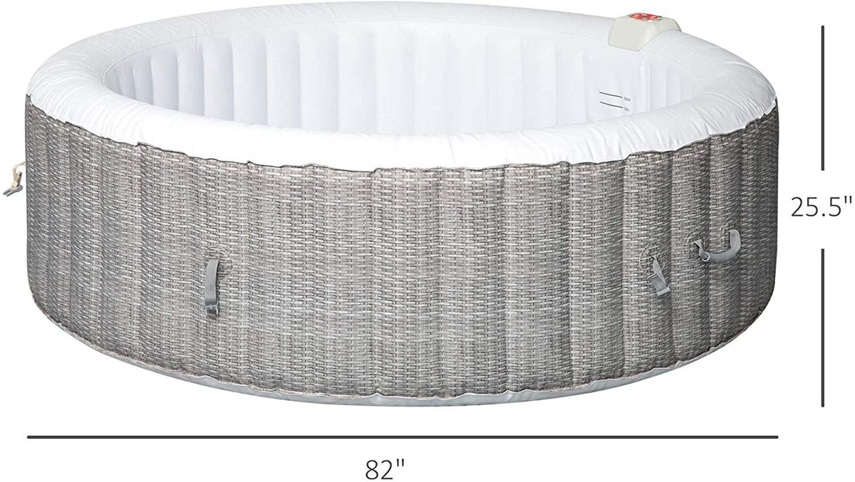 Outsunny 4-6 Person Inflatable Portable Hot Tub Outdoor Round Heated Spa with 130 Jets, Cover, Filter Cartridges, Grey