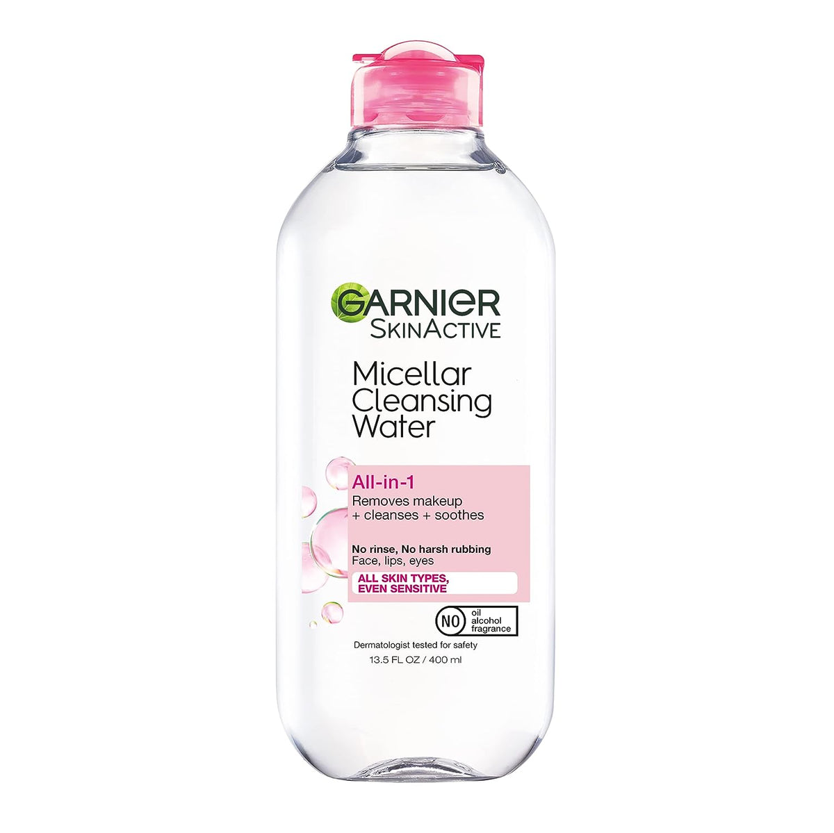 Garnier SkinActive Micellar Water for All Skin Types, Facial Cleanser &amp; Makeup Remover, 13.5 Fl Oz (400mL), 1 Count (Packaging May Vary)