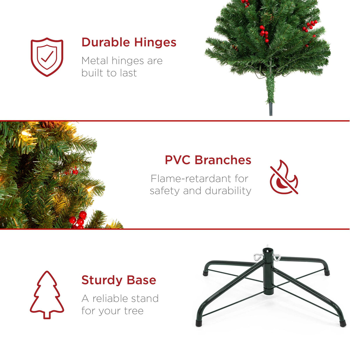 6ft Pre-Lit Pre-Decorated Holiday Spruce Christmas Tree w/ 798 Tips, 250 Lights, Metal Base