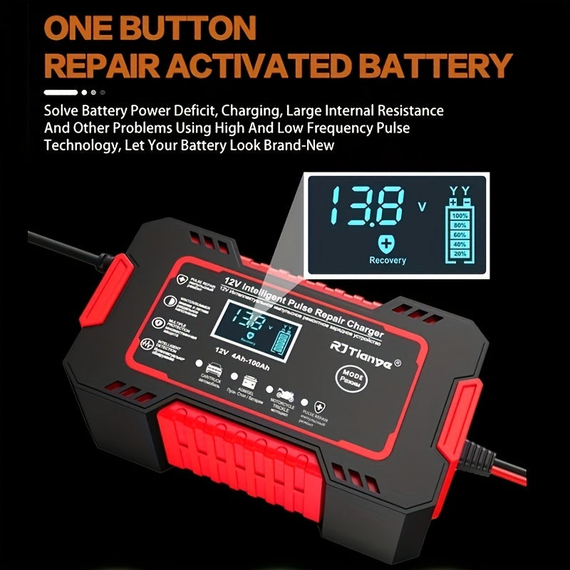 Car Battery Charger 12V 6A Pulse Repair LCD Display Smart Fast CharAGM Deep Cycle GEL Lead-Acid Charger For Auto Motorcycle