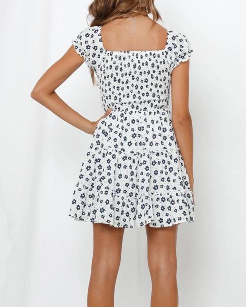 Floral V Neck Fit & Flare Dress