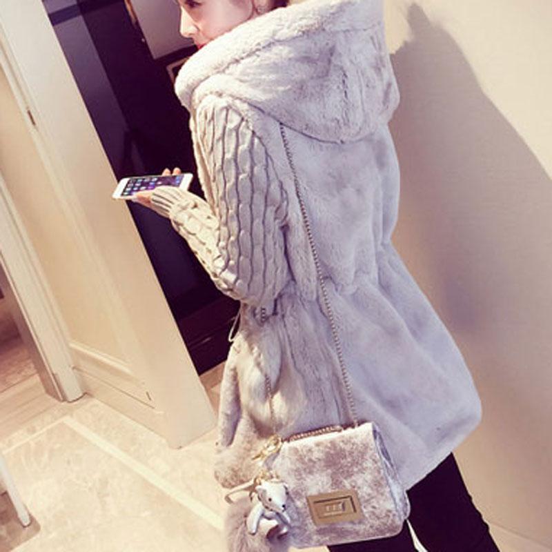 2021 Women Warm Patchwork Knitted Warm Hooded Coats