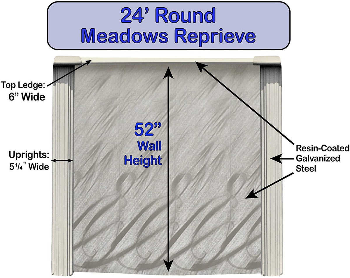 Lake Effect Meadows Reprieve 24' Round Above Ground Swimming Pool | 52" Height | Resin Protected Steel Sided Walls | 25 Gauge Overlap Liner & Skimmer
