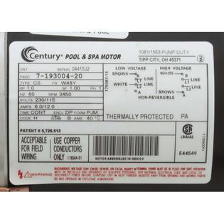 Motor, Century, 1.0thp, 115v/230v, 1-Spd, 48fr