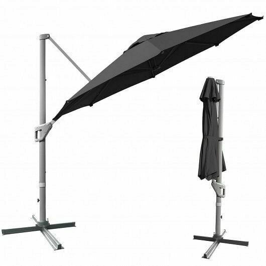 11ft Patio Offset Umbrella with 360 Rotation and Tilt System-Gray - Color: Gray