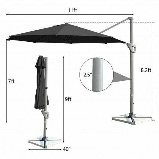 11ft Patio Offset Umbrella with 360 Rotation and Tilt System-Gray - Color: Gray