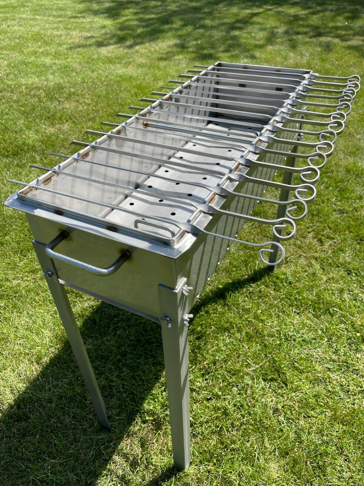 Large Heavy-duty Stainless Steel BBQ Grill / MANGAL 11 Ga (3mm) + 15 skewers