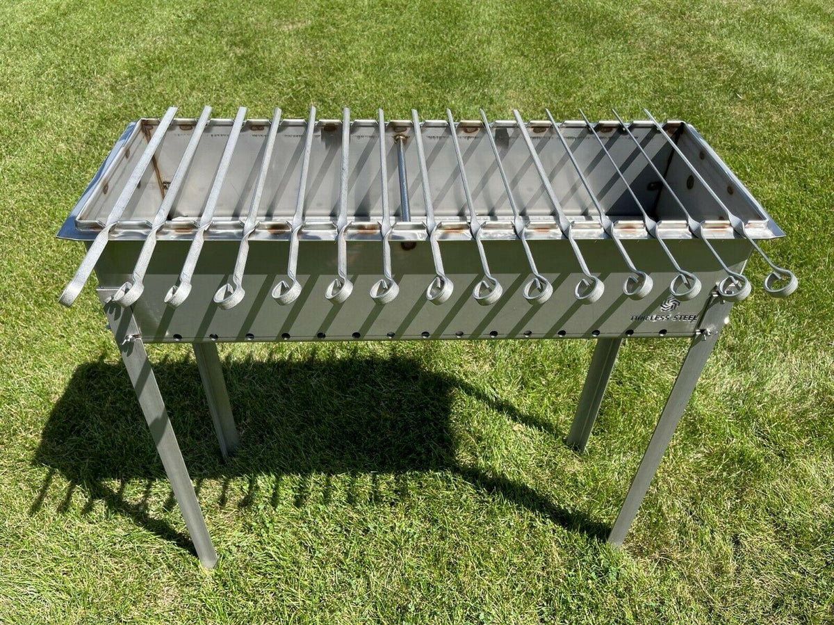 Large Heavy-duty Stainless Steel BBQ Grill / MANGAL 11 Ga (3mm) + 15 skewers