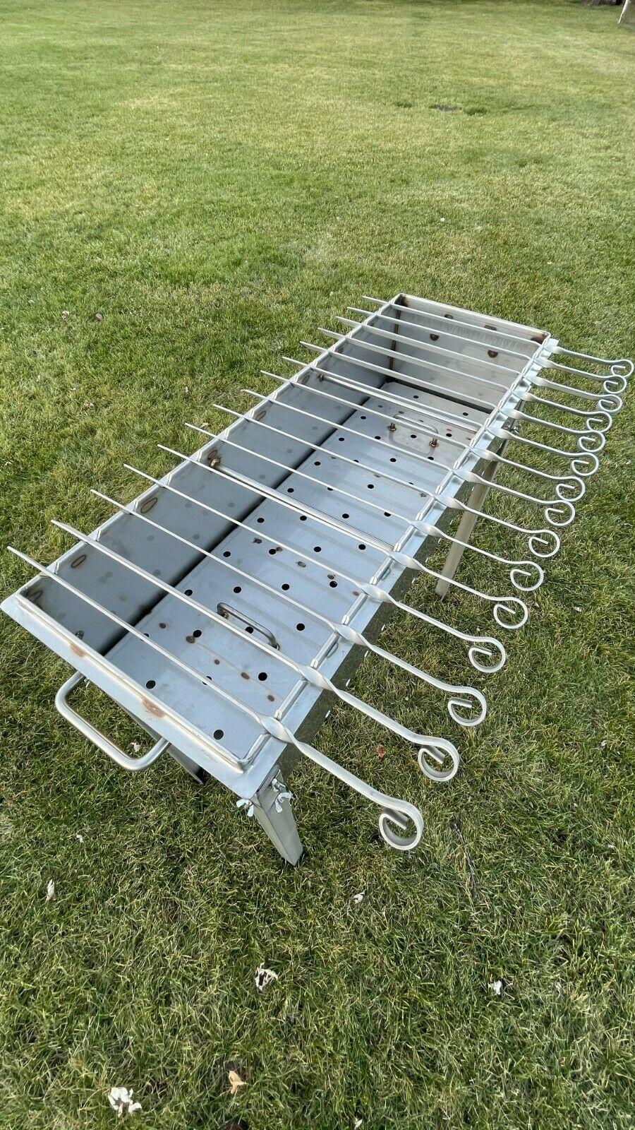 Large Heavy-duty Stainless Steel BBQ Grill / MANGAL 11 Ga (3mm) + 15 skewers