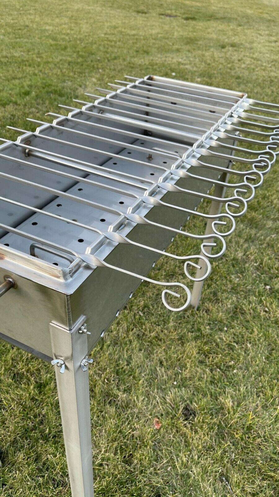 Large Heavy-duty Stainless Steel BBQ Grill / MANGAL 11 Ga (3mm) + 15 skewers