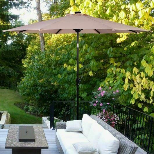 Durabl10' Patio Solar Umbrella LED Patio Market Steel Tilt W/ Crank Outdoorbeige