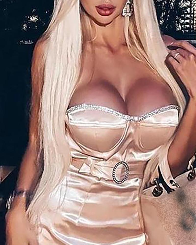 Satin Studded Sleeve Bodycon Dress
