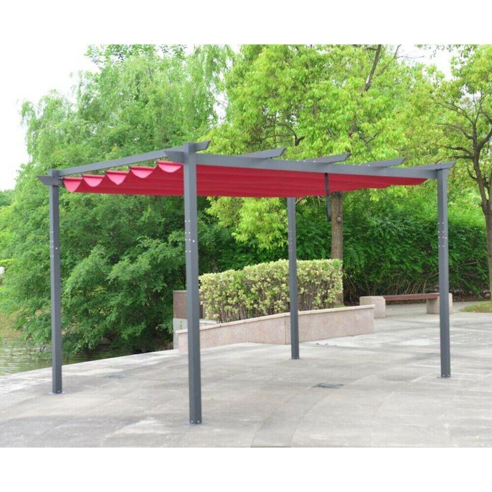 13 x 10 ft. Diy Aluminum Outdoor Retractable Canopy Pergola - Burgundy