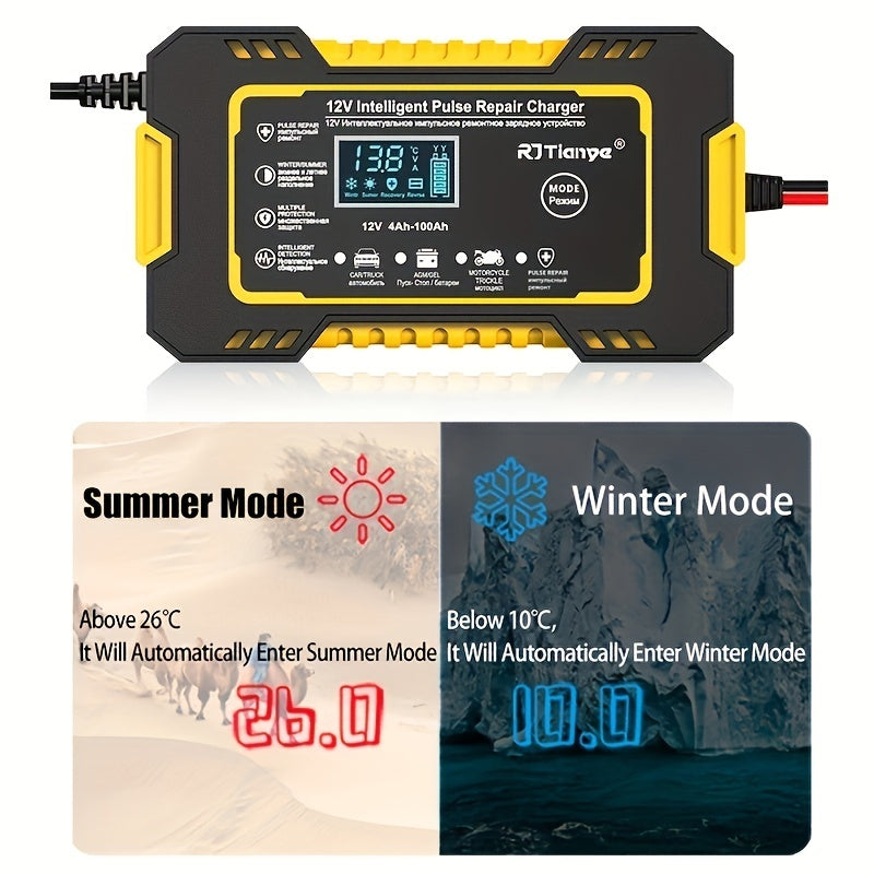 Car Battery Charger 12V 6A Pulse Repair LCD Display Smart Fast CharAGM Deep Cycle GEL Lead-Acid Charger For Auto Motorcycle