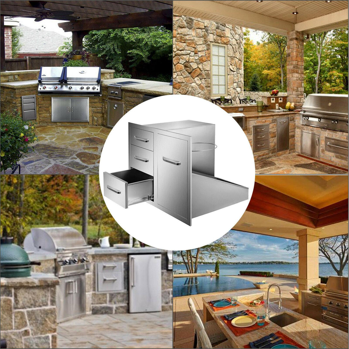 21.6"W x 29.5"H Outdoor Kitchen BBQ Island Door Drawer Combo Access Drawers