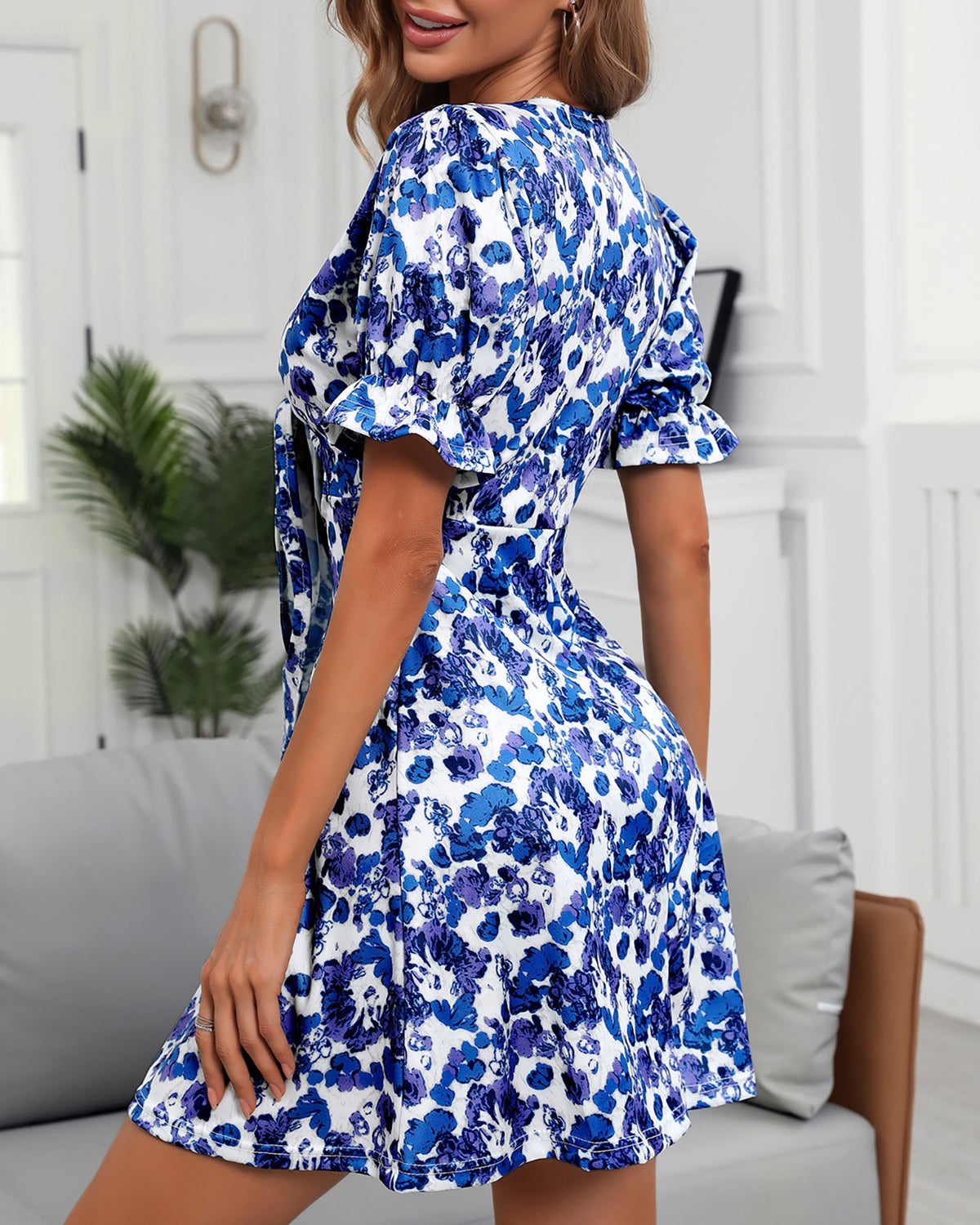 Floral Print Short Sleeve Kd Design Cutout Dress