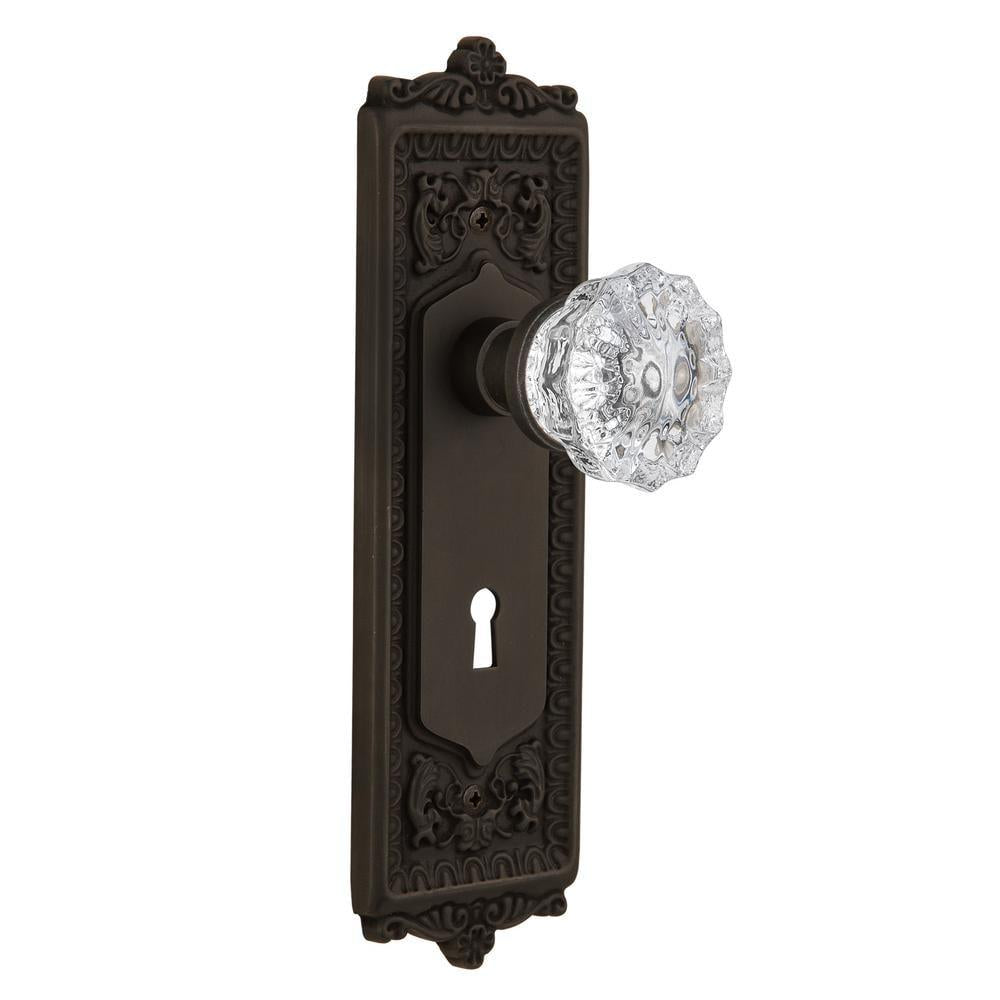 Egg and Dart Plate Interior Mortise Crystal Glass Door Knob in Oil-Rubbed Bronze