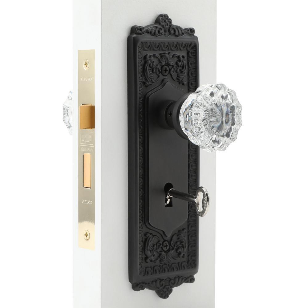 Egg and Dart Plate Interior Mortise Crystal Glass Door Knob in Oil-Rubbed Bronze