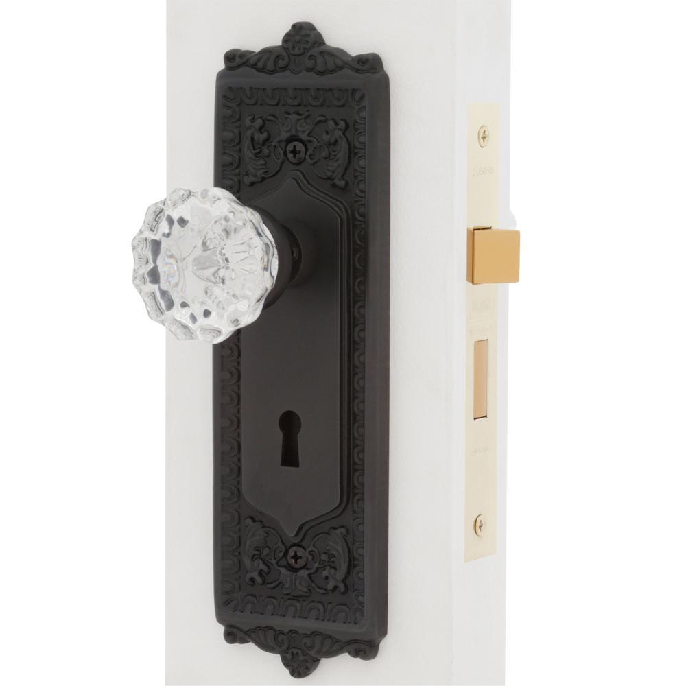 Egg and Dart Plate Interior Mortise Crystal Glass Door Knob in Oil-Rubbed Bronze