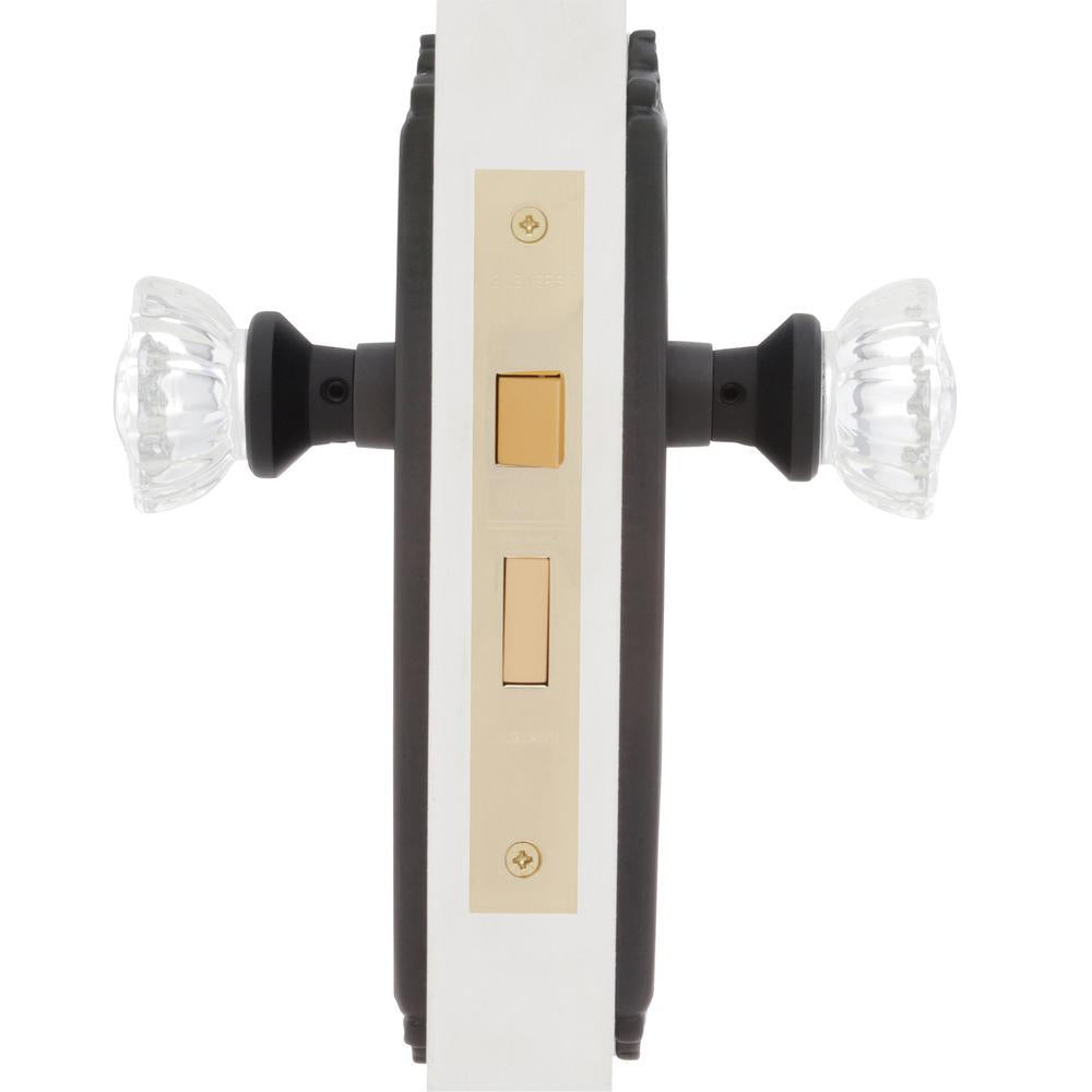 Egg and Dart Plate Interior Mortise Crystal Glass Door Knob in Oil-Rubbed Bronze