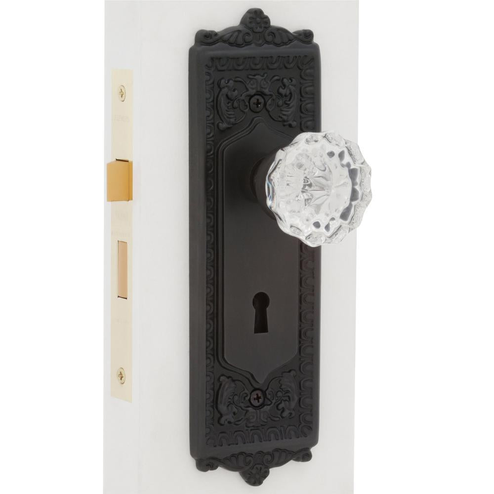 Egg and Dart Plate Interior Mortise Crystal Glass Door Knob in Oil-Rubbed Bronze